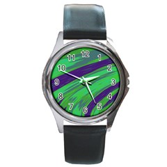 Swish Green Blue Round Metal Watch by BrightVibesDesign