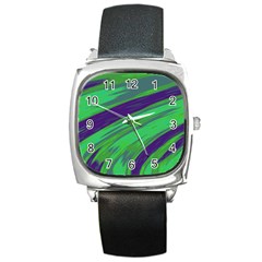 Swish Green Blue Square Metal Watch by BrightVibesDesign