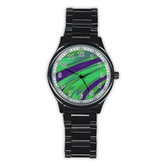 Swish Green Blue Stainless Steel Round Watch by BrightVibesDesign