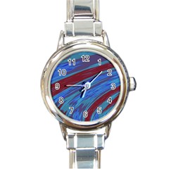 Swish Blue Red Abstract Round Italian Charm Watch by BrightVibesDesign