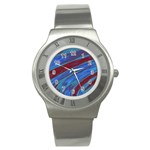 Swish Blue Red Abstract Stainless Steel Watch Front