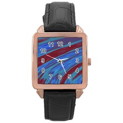 Swish Blue Red Abstract Rose Gold Leather Watch  by BrightVibesDesign