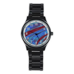 Swish Blue Red Abstract Stainless Steel Round Watch by BrightVibesDesign