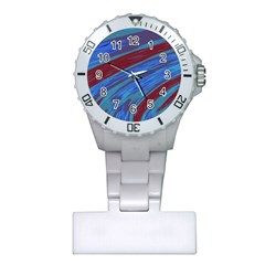 Swish Blue Red Abstract Plastic Nurses Watch by BrightVibesDesign