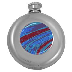 Swish Blue Red Abstract Round Hip Flask (5 Oz) by BrightVibesDesign