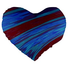 Swish Blue Red Abstract Large 19  Premium Flano Heart Shape Cushions by BrightVibesDesign