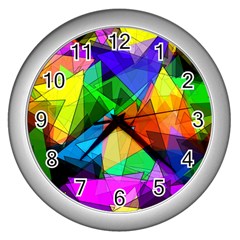 Colorful Triangles                                                                  			wall Clock (silver) by LalyLauraFLM