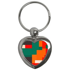 Rectangles And Squares  In Retro Colors                                                                   			key Chain (heart) by LalyLauraFLM