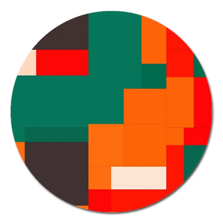 Rectangles and squares  in retro colors                                                                   			Magnet 5  (Round)