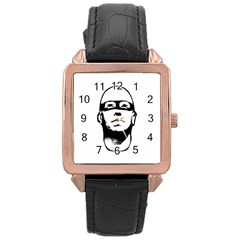 Baldhead Hero Comic Illustration Rose Gold Leather Watch  by dflcprints