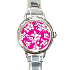 Pink Hawaiian Round Italian Charm Watch