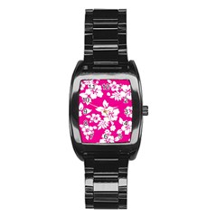 Pink Hawaiian Stainless Steel Barrel Watch