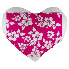 Pink Hawaiian Large 19  Premium Flano Heart Shape Cushions