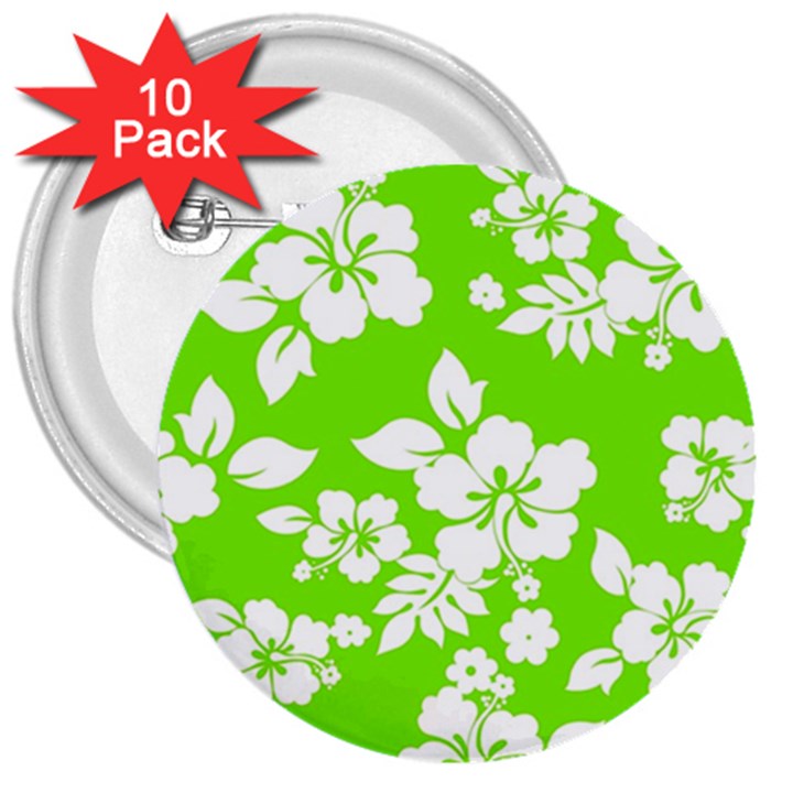 Lime Hawaiian 3  Buttons (10 pack) 