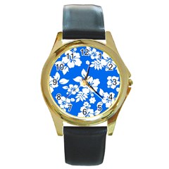 Blue Hawaiian Round Gold Metal Watch