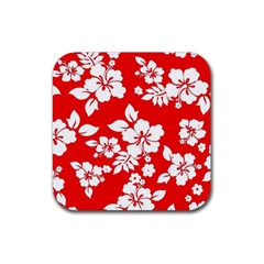 Red Hawaiian Rubber Coaster (square) 