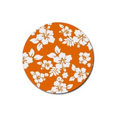 Orange Hawaiian Rubber Coaster (round)  by AlohaStore