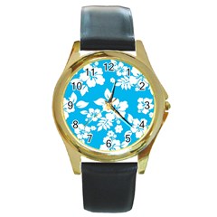 Light Blue Hawaiian Round Gold Metal Watch by AlohaStore