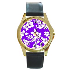 Violet Hawaiian Round Gold Metal Watch by AlohaStore