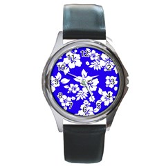 Deep Blue Hawaiian Round Metal Watch by AlohaStore