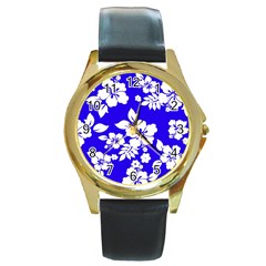 Deep Blue Hawaiian Round Gold Metal Watch by AlohaStore