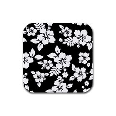 Black And White Hawaiian Rubber Square Coaster (4 Pack)  by AlohaStore