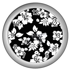 Black And White Hawaiian Wall Clocks (silver)  by AlohaStore