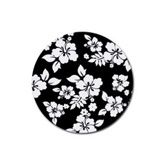 Black And White Hawaiian Rubber Coaster (round)  by AlohaStore