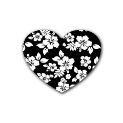 Black And White Hawaiian Rubber Coaster (heart)  by AlohaStore