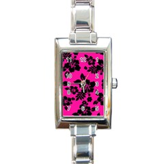 Dark Baby Pink Hawaiian Rectangle Italian Charm Watch by AlohaStore