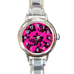 Dark Baby Pink Hawaiian Round Italian Charm Watch by AlohaStore