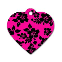 Dark Baby Pink Hawaiian Dog Tag Heart (two Sides) by AlohaStore