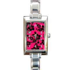 Dark Pink Hawaiian Rectangle Italian Charm Watch by AlohaStore