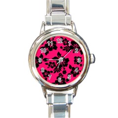 Dark Pink Hawaiian Round Italian Charm Watch by AlohaStore