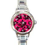 Dark Pink Hawaiian Round Italian Charm Watch Front