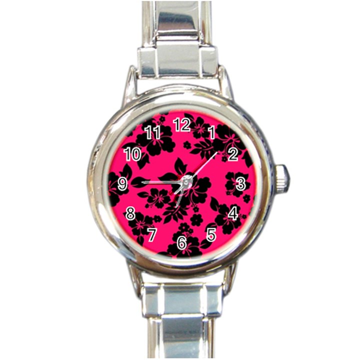 Dark Pink Hawaiian Round Italian Charm Watch