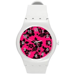 Dark Pink Hawaiian Round Plastic Sport Watch (m) by AlohaStore