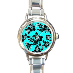 Blue Dark Hawaiian Round Italian Charm Watch by AlohaStore