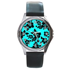 Blue Dark Hawaiian Round Metal Watch by AlohaStore