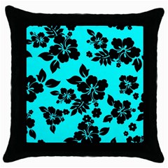 Blue Dark Hawaiian Throw Pillow Case (black) by AlohaStore