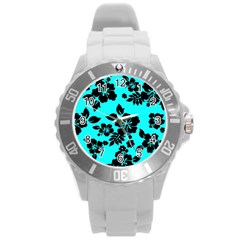 Blue Dark Hawaiian Round Plastic Sport Watch (l) by AlohaStore