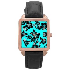 Blue Dark Hawaiian Rose Gold Leather Watch  by AlohaStore