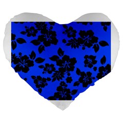 Dark Blue Hawaiian Large 19  Premium Heart Shape Cushions by AlohaStore