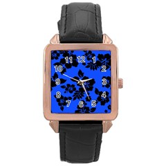 Dark Blue Hawaiian Rose Gold Leather Watch  by AlohaStore