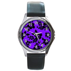 Violet Dark Hawaiian Round Metal Watch by AlohaStore