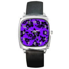 Violet Dark Hawaiian Square Metal Watch by AlohaStore