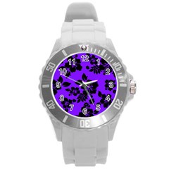 Violet Dark Hawaiian Round Plastic Sport Watch (l) by AlohaStore