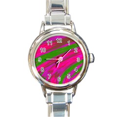 Swish Bright Pink Green Design Round Italian Charm Watch by BrightVibesDesign