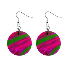 Swish Bright Pink Green Design Mini Button Earrings by BrightVibesDesign