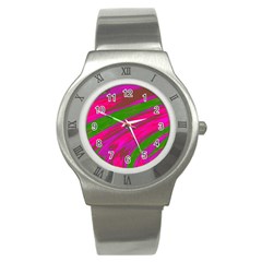 Swish Bright Pink Green Design Stainless Steel Watch by BrightVibesDesign